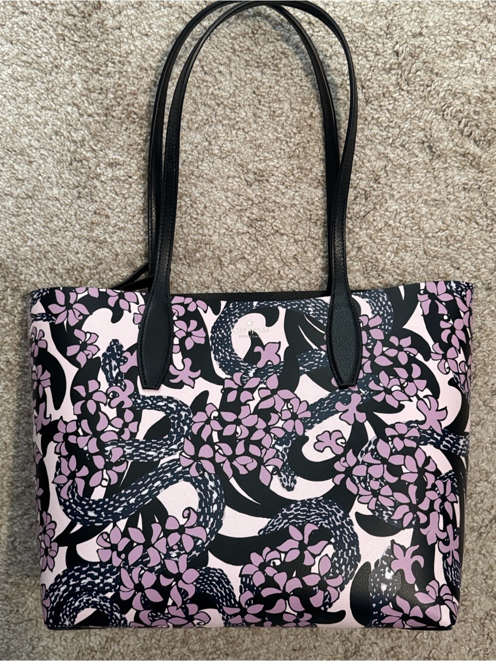 kate spade Black and Light Purple/Pink Floral Tote